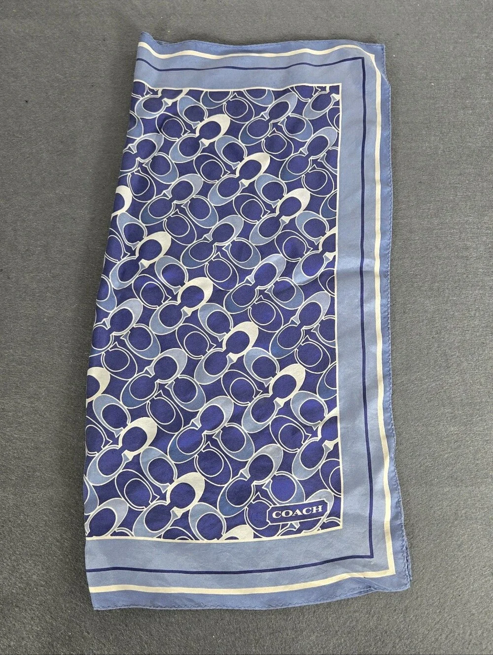 Coach Y2K Vintage Blue and White Signature Silk Scarf